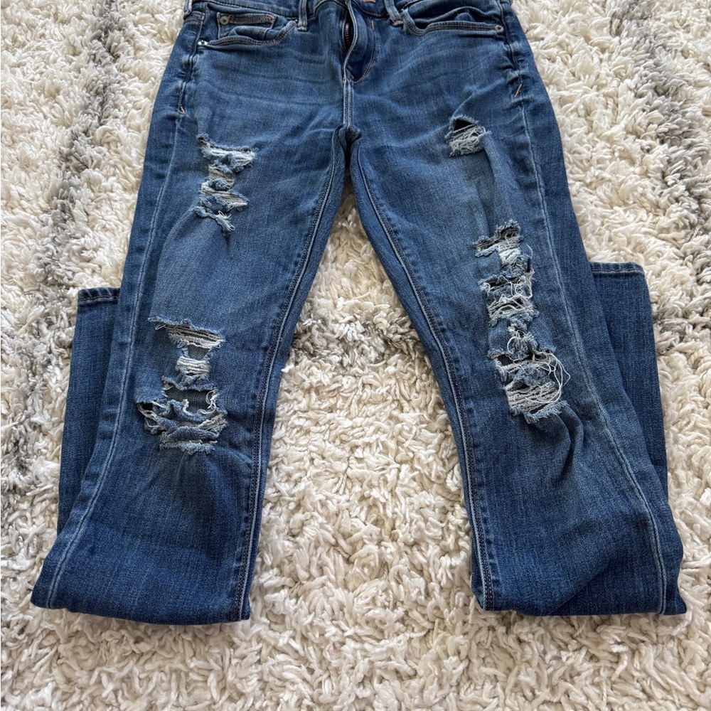 Express Dark Blue Distressed Skinny Jeans